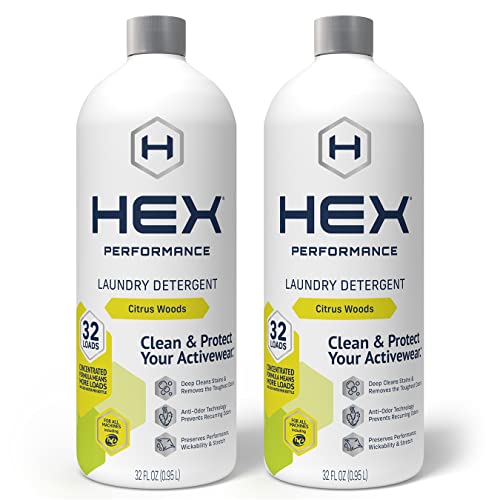 HEX Performance Laundry Detergent, Citrus Woods, 64 Loads (Pack of 2) - Designed for Activewear, Eco-Friendly, Concentrated Formula