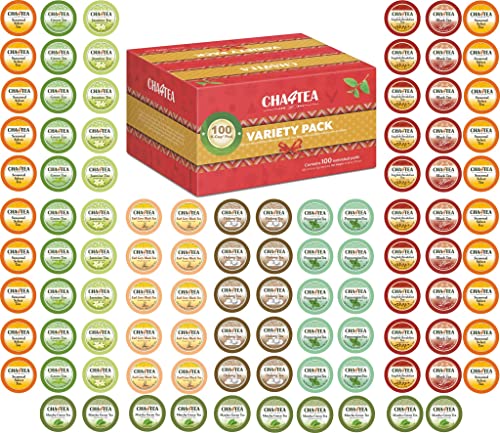 Cha4TEA 100-Count Tea Variety Sampler Pack for Keurig K-Cup Brewers, Multiple Flavors (Green Tea, Black Tea, Jasmine, Earl Grey, English Breakfast, Oolong Green Tea, Peppermint, Chai Tea)