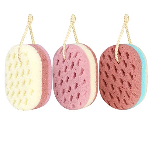 KECUCO 3 Pcs Bath Sponge for Women, Men, Adults, Kids. Sponge Loofah Body Scrubber Shower Sponge for Body Wash Bathroom, Body Sponge Bathing Accessories(Small Sizes )