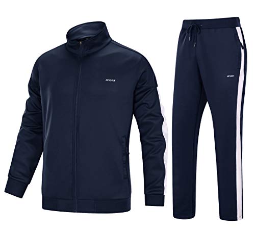 MAGNIVIT Men's Track Suits 2 Piece Stand Collar Jackets & Sweatpants Navy Blue
