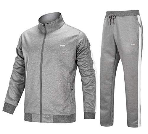 MAGNIVIT Men's Sweat Suits Solid Patchwork Jogging Training Full Tracksuit Grey