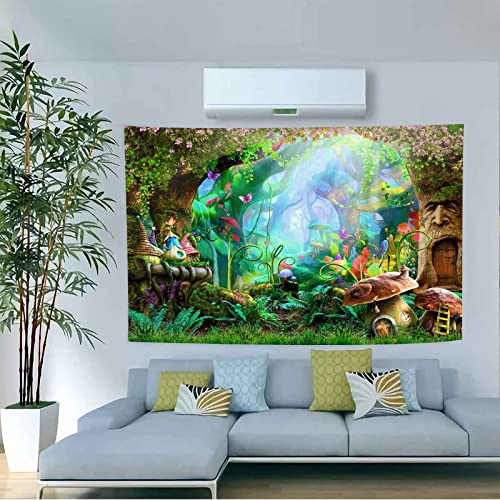 Aidatain Psychedelic Mushroom Forest Tapestry Small 40""30"" For Gifts Mysterious Plant Tree Vine Man Fairy Tale Landscape Aesthetic Wall Mount Flannel Tapestries For Bedroom Living Room GTWHAT1300