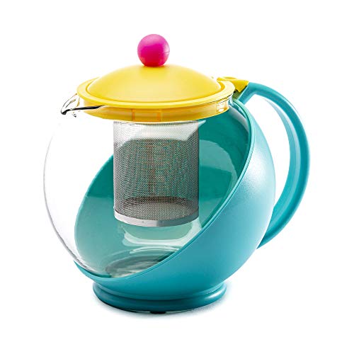 Primula Half Moon Teapot with Removable Infuser, Glass Tea Maker, Stainless Steel Filter, Dishwasher Safe, 40-Ounce, Multicolor