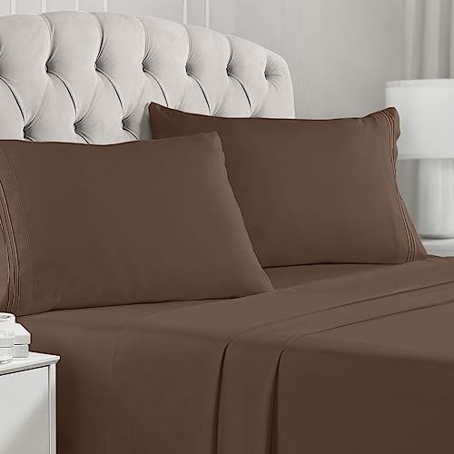 Mellanni Bed Sheet Set - Brushed Microfiber 1800 Bedding - Wrinkle, Fade, Stain Resistant - 4 Piece (Queen, Brown)