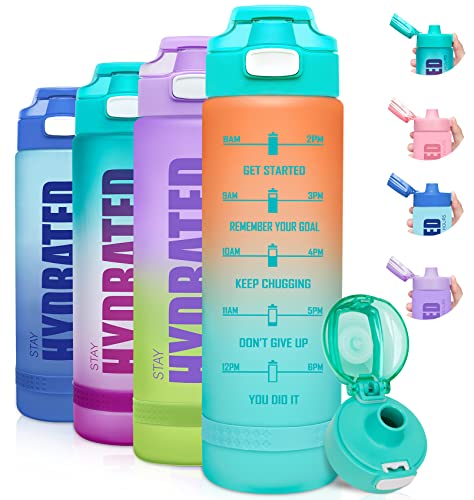 Fidus 32oz Motivational Water Bottle with Time Marker & Chug Lid, Leakproof BPA Free Tritan Wide Mouth, Ensure You Drink Enough Water Daily for Fitness and Outdoor Activity