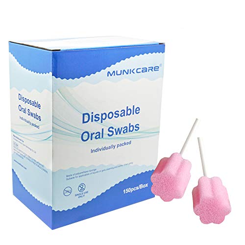 Munkcare Disposable Oral Swabstick Oral Care Foam Swabs, Individually Wrapped, Untreated,Pink, 150 counts