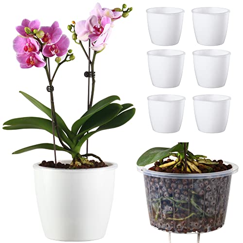 DeElf 6 Pack 6.7" Self Watering Planter Wicking Pots for Plants Indoor Golden Devil's Ivy, African Violet, Ocean Spider Plant, Orchid, White Color