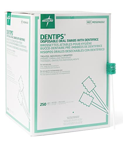 Medline MDS096502 Dentips Mint Treated Oral Care Swabs, 250 Count