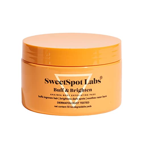 SweetSpot Labs Buff & Brighten Body Exfoliating Pads for Ingrown Hair, Razor Bumps and Hyperpigmentation, for all skin including Bikini Area, 50 pads