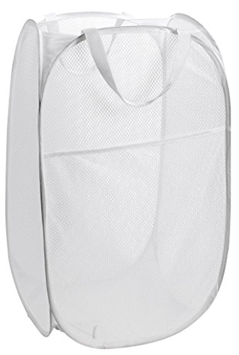 Mesh Popup Laundry Hamper - Portable, Durable Handles, Collapsible for Storage and Easy to Open. Folding Pop-Up Clothes Hampers are Great for The Kids Room, College Dorm or Travel. (White)