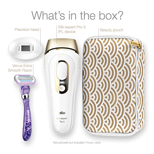 BraunÂ IPL Hair Removal for Women Silk Expert Pro 5 PL5137 with Venus Swirl Razor FDA Cleared Permanent Reduction in Hair Regrowth for Body Face Corded, Gold/White, 1 Count(Packaging May Vary)