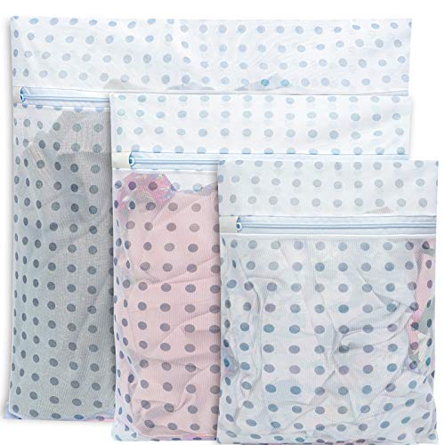 Bagail Set of 3 Mesh Laundry Bags-1 Extra Large, 1 Large & 1 Medium Blue Dot Travel Laundry Wash Bags for Delicates,Blouse, Hosiery, Stocking(Blue Dot,1XL,1L,1M)