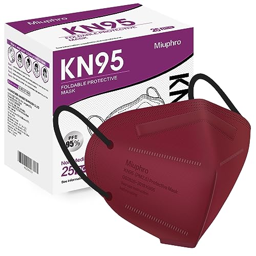Miuphro KN95 Face Mask, 5-Layer Design Cup Dust Safety KN95 Masks 25 Pack, Red