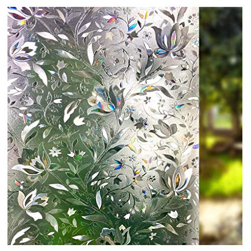 LEMON CLOUD Window Film, Decorative Window Privacy Film, 3D Stained Glass Window Sticker,Anti-UV Sun Blocker Heat Control for Home(Rainbow Tulip Design,23.6 x 157.4 inches )