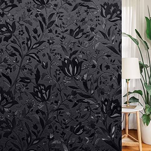 LEMON CLOUD Total Blackout Window Film Privacy Static Cling Frosted Black Window Covering 100% Opaque Film Tint Darkening Removable Film for High Privacyï¼(Blackout Tulip Design,35.4 x78.7 inches )