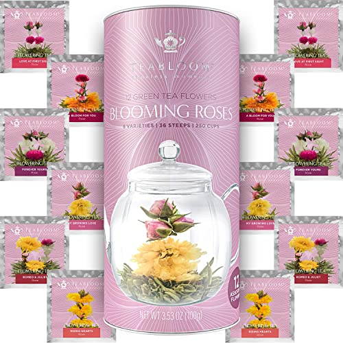 Teabloom Rose Flowering Tea â 12 Hand Tied Blooming Tea Flowers â 36 Steeps, Makes 250 Cups â Romantic Rose Tea Gift Set for Tea Lovers