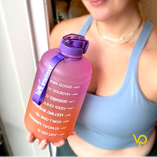 Venture Pal Half Gallon Water Bottle - 64 oz Water Bottle with Time Maker & Sturdy Handle - Leakproof Motivational Water Bottle to Track Your Daily Water Intake