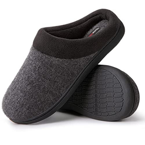 HomeIdeas Men's House Woolen Fabric Memory Foam Slippers, Cozy Bedroom Indoor/Outdoor Slip on Shoes with Durable Rubber Sole (Size 13-14 D(M) US, Dark Gray)