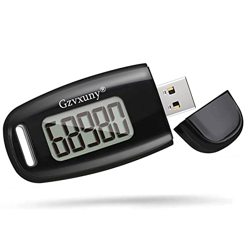 Gzvxuny 3D Pedometer with Clip and Strap, Simple Walking Step Counter, USB Rechargeable Accurate Step Counter, Daily Target Monitor, Exercise Time, Black