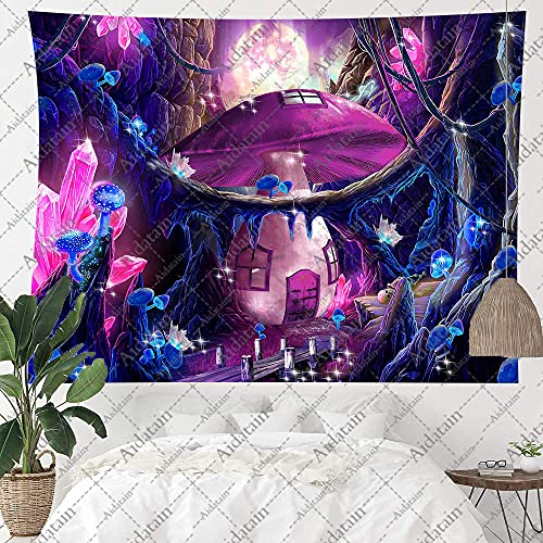 Aidatain Fairytale Forest Tapestry Purple Mushroom House Magic Game World Tapestry Flannel Medium Size 60x 60 Inches Tapestry for Bedroom Living Room GTWHAT594