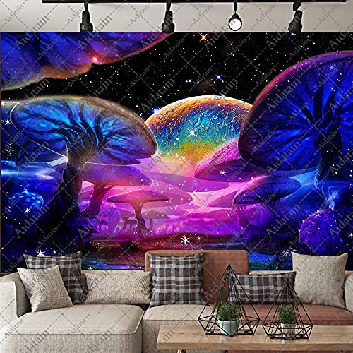 Aidatain Galaxy Mushroom Tapestry Purple Blue Fairytale Forest Elf World Tapestry Flannel Huge Size 93x 71 Inches Tapestry for Bedroom Living Room GTWHAT572