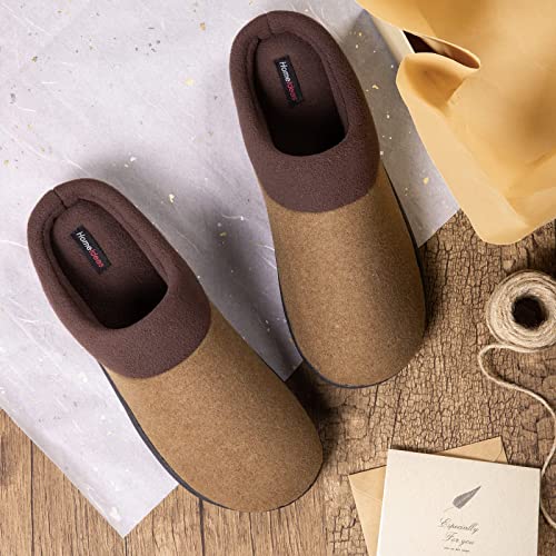 HomeIdeas Men's House Woolen Fabric Memory Foam Slippers, Cozy Bedroom Indoor/Outdoor Slip on Shoes with Durable Rubber Sole (Size 11-12 D(M) US, Camel)