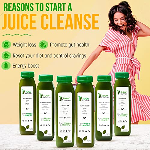 Raw Fountain 7 Day Green Juice Cleanse, All Natural Raw, Vegan Detox, Cold Pressed Juices, 42 Bottles 12oz, 7 Ginger Shots