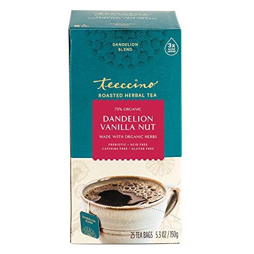 Teeccino Dandelion Root Tea - Vanilla Nut - Caffeine Free, Roasted Herbal Tea with Prebiotics, 3x More Herbs than Regular Tea Bags, Gluten Free - 25 Tea Bags (Pack of 3)