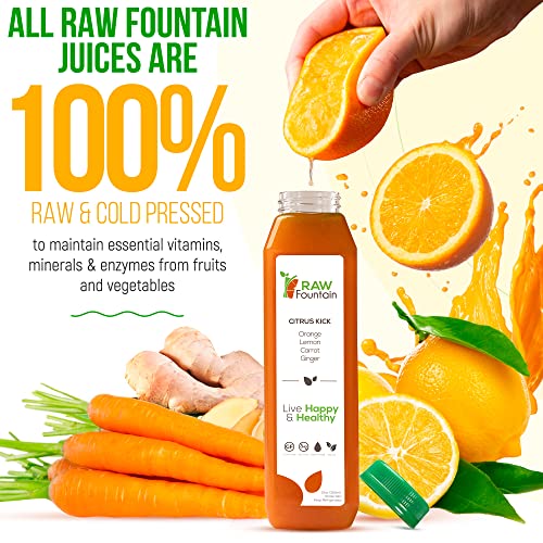 Raw Fountain 7 Day Green Juice Cleanse, All Natural Raw, Vegan Detox, Cold Pressed Juices, 42 Bottles 12oz, 7 Ginger Shots