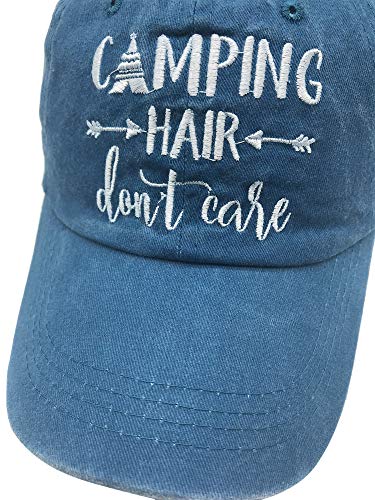 HHNLB Unisex Camping Hair Don t Care 1 Vintage Jeans Baseball Cap Classic Cotton Dad Hat Adjustable Plain Cap (Embroidered Blue, One Size)