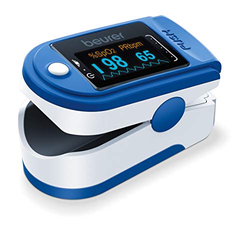 Beurer PO50 Fingertip Pulse Oximeter, Blood Oxygen Saturation & Heart Rate Monitor, 4 Colored Graphic Display Formats, Extra-Small & Light, Strap & Batteries Included