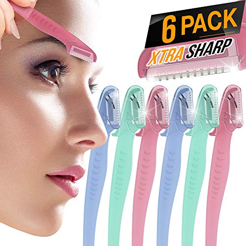 6 Pack Nylea Eyebrow Razor Trimmer [Extra Precision] Disposable Facial Hair Remover, Dermaplaning Shaving Tool - Facial Shave with Precision Cover for Men & Women