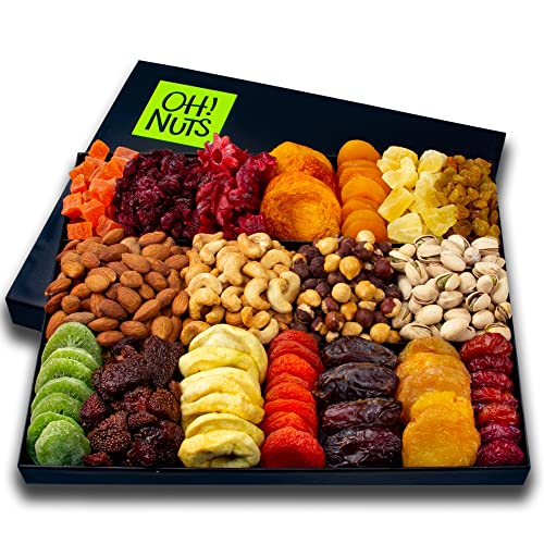 Mothers Day Nut and Dried Fruit Gift Basket - Prime Arrangement Platter- Assorted Nuts and Dried Fruits Holiday Snack Box for Women, Men- Oh! Nuts