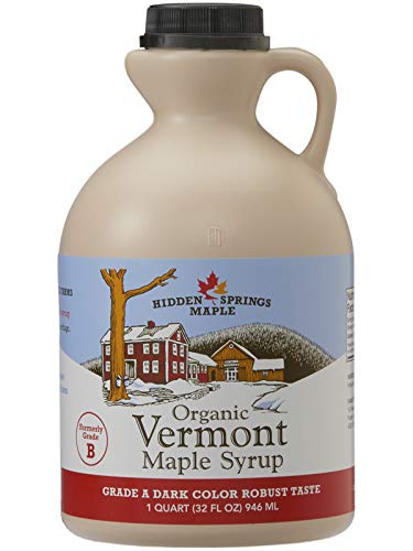 Hidden Springs Maple Organic Vermont Maple Syrup, Grade A Dark Robust (Formerly Grade B), 32 Ounce, 1 Quart, Family Farms, BPA-free Jug