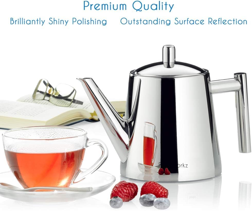 Easyworkz Stainless Steel Teapot With Removeable Infuser 50 oz (1500ml) Stovetop Tea Maker for Fruit Herbal and Infusion