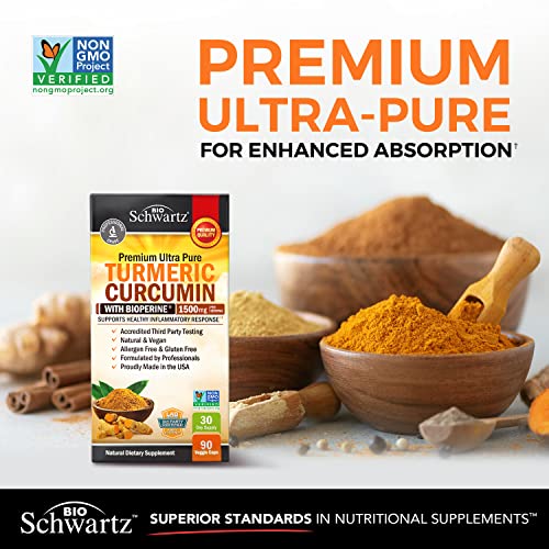 Turmeric Curcumin with BioPerine 1500mg - Natural Joint Support with 95% Standardized Curcuminoids & Black Pepper Extract for Ultra High Absorption & Potency - Non GMO - Gluten Free - 90 Capsules