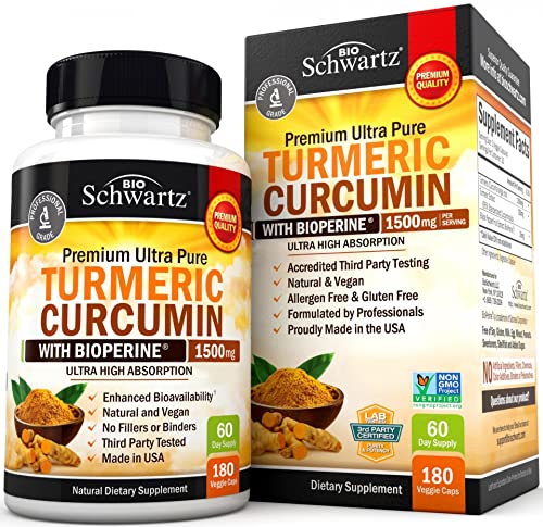 Turmeric Curcumin with BioPerine 1500mg - Natural Joint Support with 95% Standardized Curcuminoids & Black Pepper Extract for Ultra High Absorption & Potency - Non GMO - Gluten Free - 180 Capsules