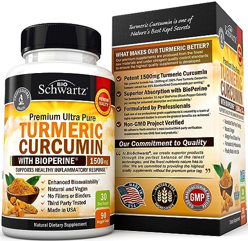 Turmeric Curcumin with BioPerine 1500mg - Natural Joint Support with 95% Standardized Curcuminoids & Black Pepper Extract for Ultra High Absorption & Potency - Non GMO - Gluten Free - 90 Capsules