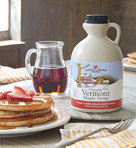 Hidden Springs Organic Vermont Maple Syrup, Grade A Dark Robust (Formerly Grade B), 64 oz, 1 Half gallon, Family Farms, BPA-free Jug