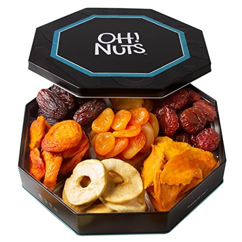 Fathers Day Oh! Nuts 7 Variety Dried Fruit Gift Tin Box - Gourmet Arrangement Platter - Healthy Food Snack Box for Birthday, Anniversary, Corporate - Gift for Women & Men (Dried Fruits)