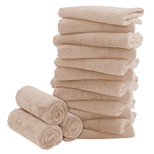 BAMBOO QUEEN 16 Pack Baby Washcloths - Luxury Coral Fleece - Extra Absorbent and Soft Wash Clothes for Newborns, Infants and Toddlers - Suitable for Sensitive Skin and New Born - Baby Shower - Brown