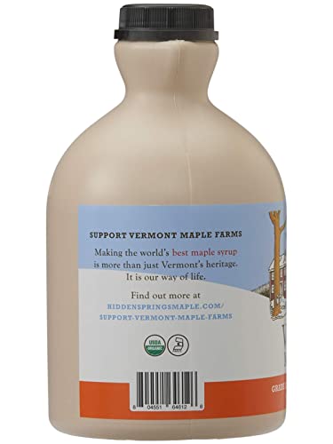Hidden Springs Maple Organic Vermont Maple Syrup, Grade A Amber Rich, 32 Ounce, 1 Quart, Family Farms, BPA-free Jug