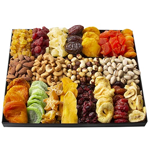 Fathers Day Nut and Dried Fruit Gift Basket - Prime Arrangement Platter - Assorted Nuts and Dried Fruits Holiday Snack Box for Easter, Ramadan, Birthday, Men & Women (19 Variety - XL)