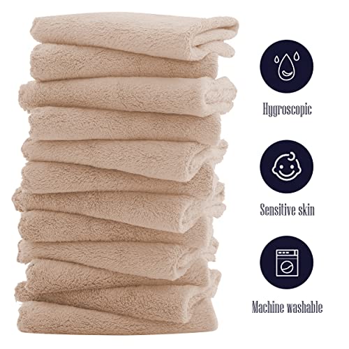 BAMBOO QUEEN 16 Pack Baby Washcloths - Luxury Coral Fleece - Extra Absorbent and Soft Wash Clothes for Newborns, Infants and Toddlers - Suitable for Sensitive Skin and New Born - Baby Shower - Brown