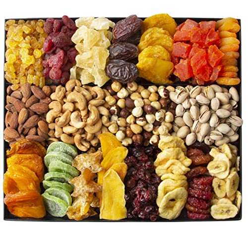Fathers Day Nut and Dried Fruit Gift Basket - Prime Arrangement Platter - Assorted Nuts and Dried Fruits Holiday Snack Box for Easter, Ramadan, Birthday, Men & Women (19 Variety - XL)