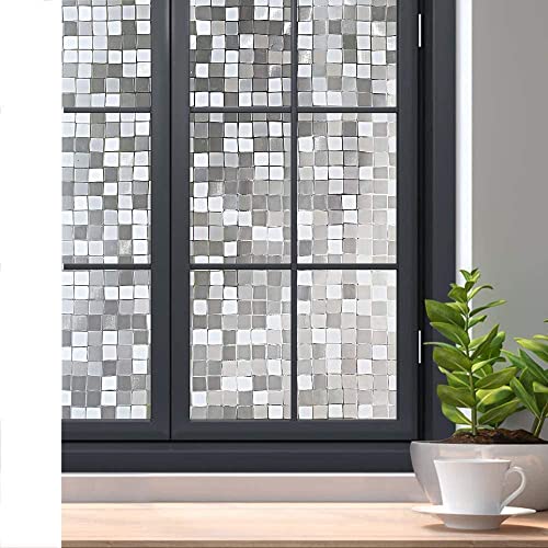 rabbitgoo Window Privacy Film 3D Decorative Window Clings Non-Adhesive Removable Window Sticker Static Cling Window Vinyl UV Blocking Window Tint for Home, Mosaic 35.4 x 157.4 inches