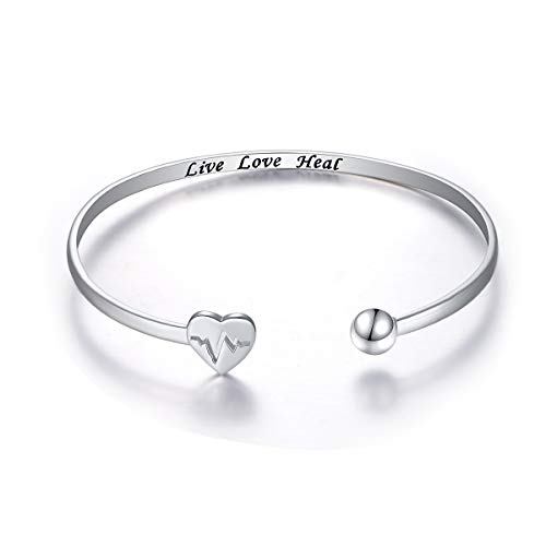 Sterling Silver Heartbeat Bangle - Nurse Medical Gifts
