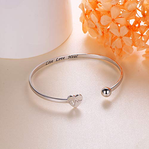 Sterling Silver Heartbeat Bangle - Nurse Medical Gifts