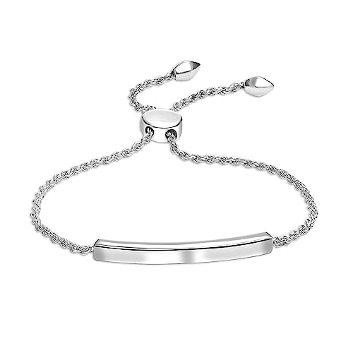 LeCalla 925 Sterling Silver Lightweight Italian Design Adjustable Linear Bar Bracelet Rope Chain Sliding Bolo Bracelet for Women Teen 10 Inches