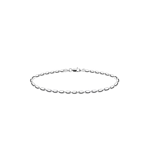 Savlano 925 Sterling Silver Oval Rice Bead Strand Chain Bracelet For Women & Girls - Made in Italy Comes With a Gift Box (7, 3mm)